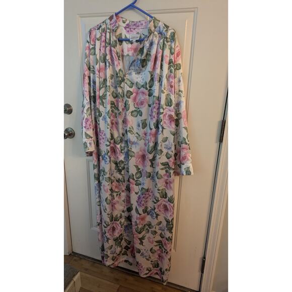 Vintage Brownstone New York Floral Silky Satiny Kaftan, Medium, Zipper, Pocket